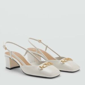 NWT Mango Doly White Square Toe Slingback Block Heels Sandals Size 7.5